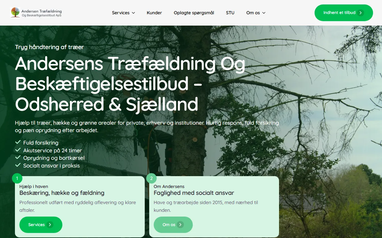 Hjemmeside lavet af Moneyweb til Andersens Træfældning